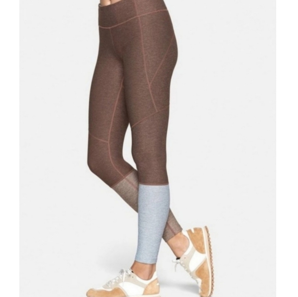 Outdoor Voices Brown and Blue Colorblock Tri-Color Dipped Leggings